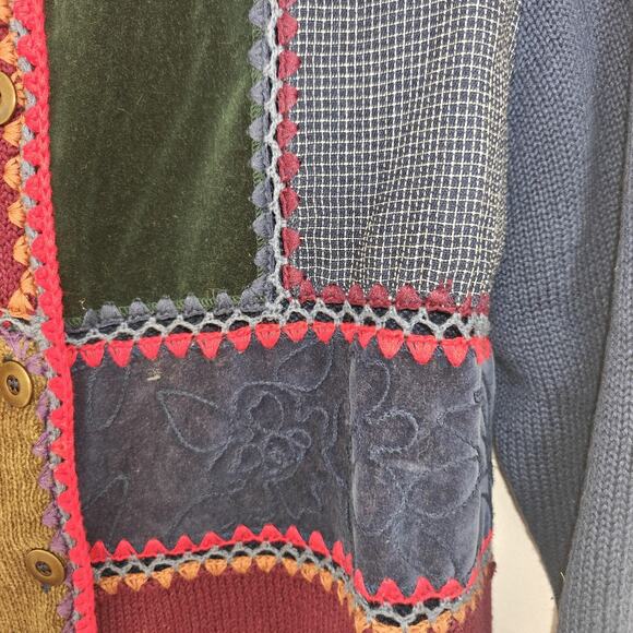 Koret City Blues Women Large Patchwork Crochet Cardigan Sweater Vintage - Picture 3 of 13